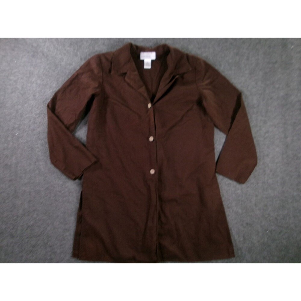 Susan Graver Style Jacket Women Medium Brown Longline Button Front Linen Blend